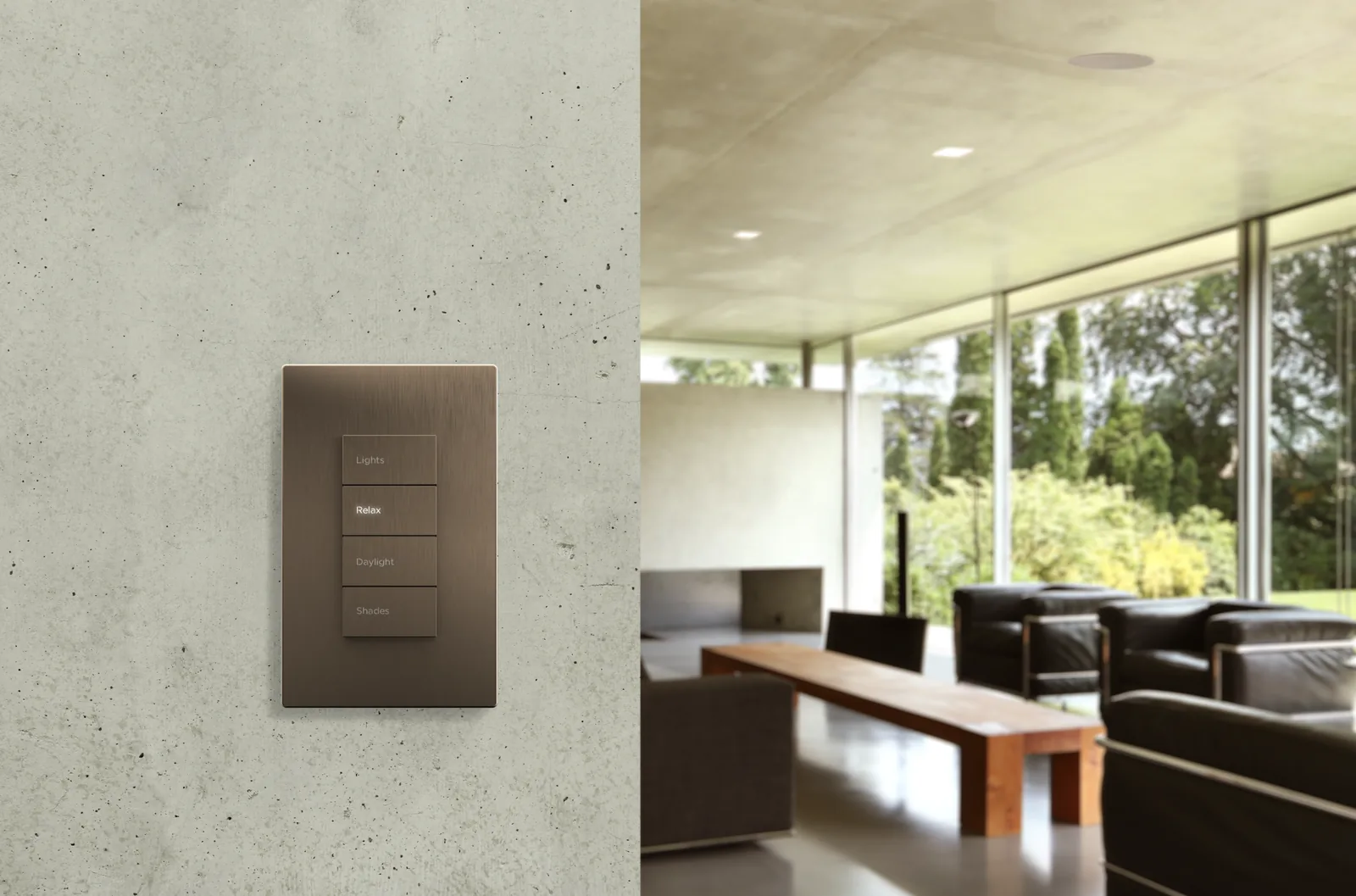 Savant Ascend bronze keypad for lighting, shades, and personalized scenes