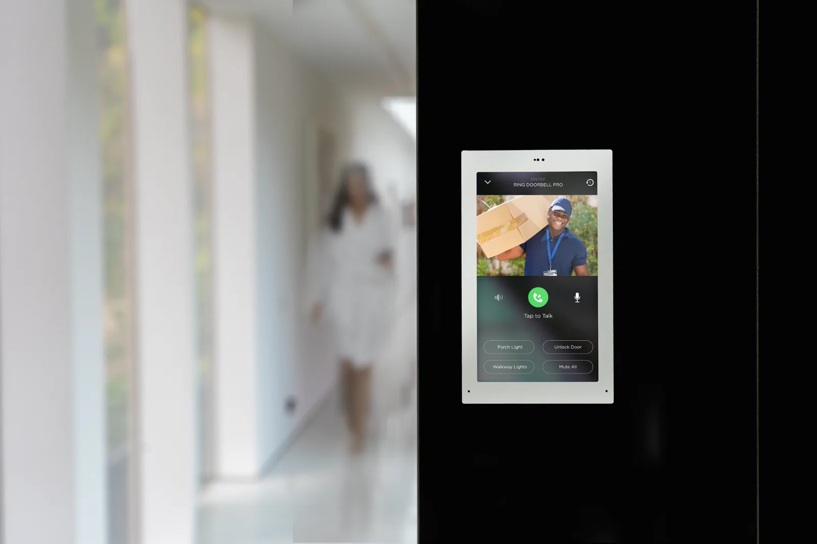 Savant wall touchscreen displaying a doorbell camera